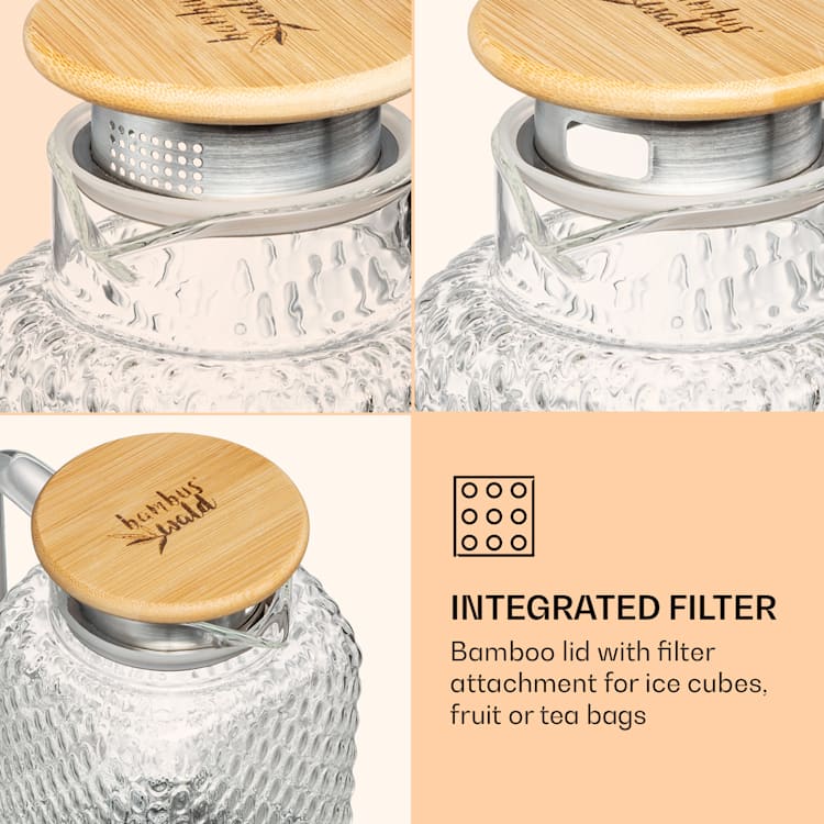 carafă, sticlă borosilicată, capac din bambus, accesoriu pentru filtru, inel din silicon 1500 ml