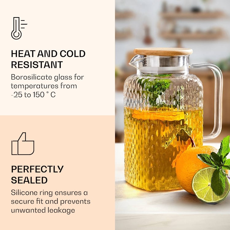 carafă, sticlă borosilicată, capac din bambus, accesoriu pentru filtru, inel din silicon 1500 ml