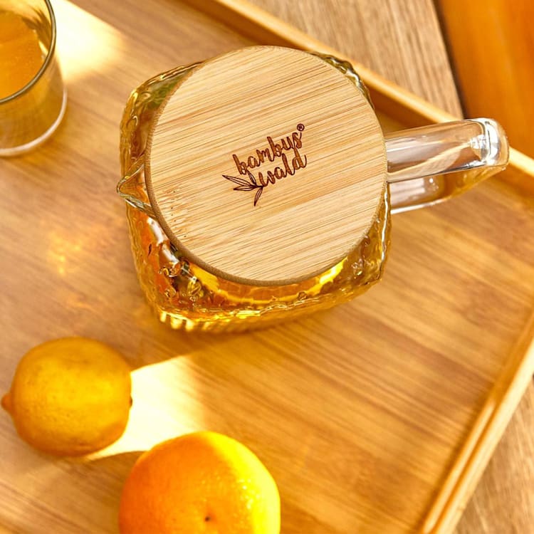 carafă, sticlă borosilicată, capac din bambus, accesoriu pentru filtru, inel din silicon 1500 ml