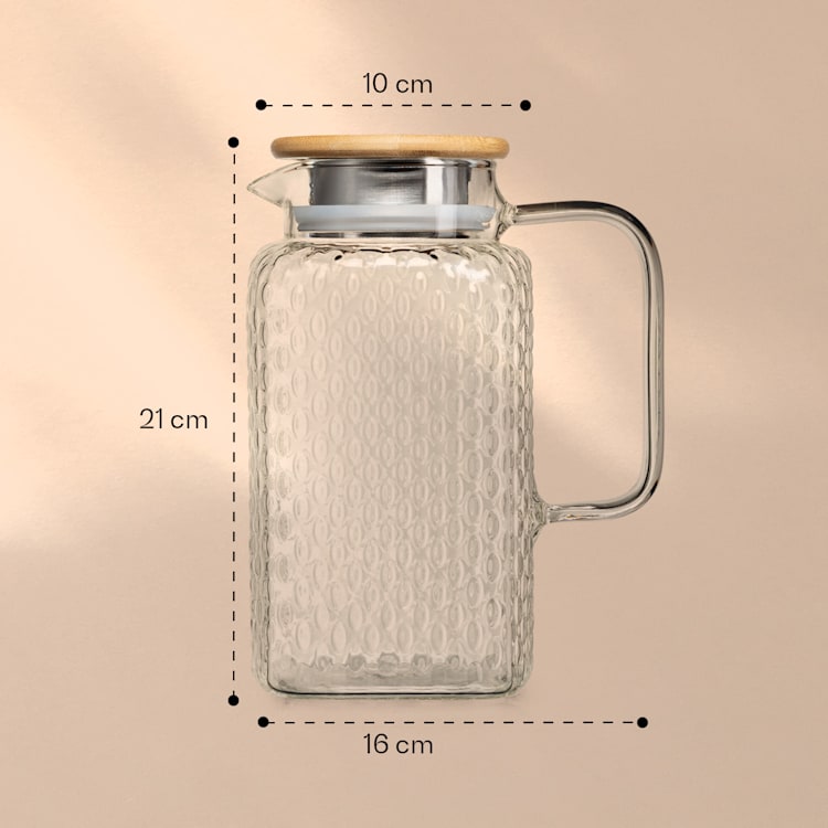 carafă, sticlă borosilicată, capac din bambus, accesoriu pentru filtru, inel din silicon 1500 ml
