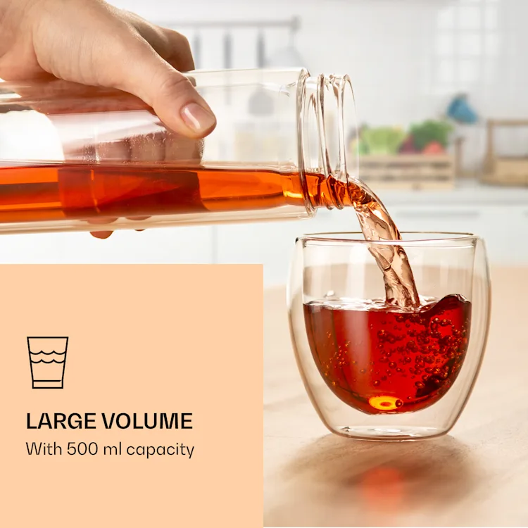 Tea bottle with lid and strainer 500 ml double-walled glass bamboo cover