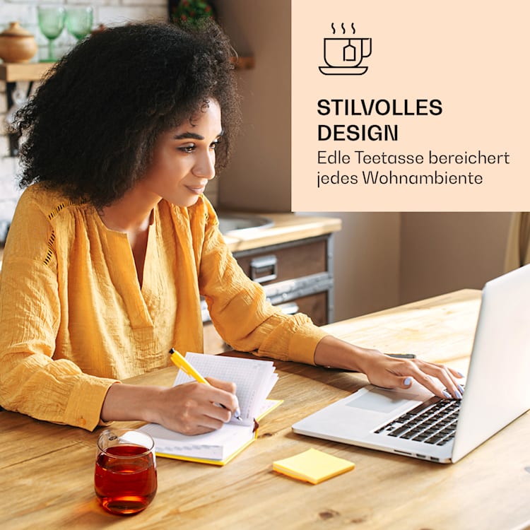 Teetasse mit Teesieb und Bambusdeckel 330 ml doppelwandiges Glas