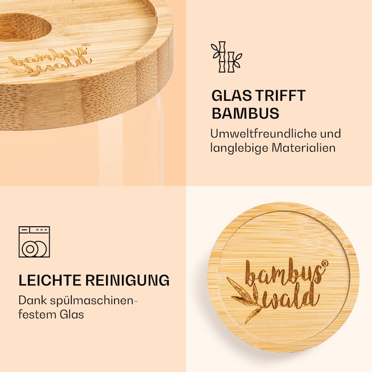 Stapelglas mit Bambusdeckel 1700 ml stapelbar luftdicht 1700 ml