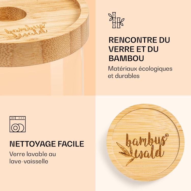 Bocal empilable avec couvercle en bambou 1 700 ml empilable hermétique 1700 ml