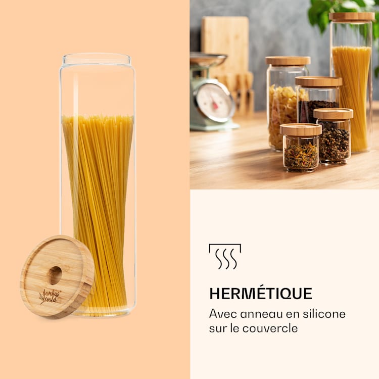 Bocal empilable avec couvercle en bambou 1 700 ml empilable hermétique 1700 ml