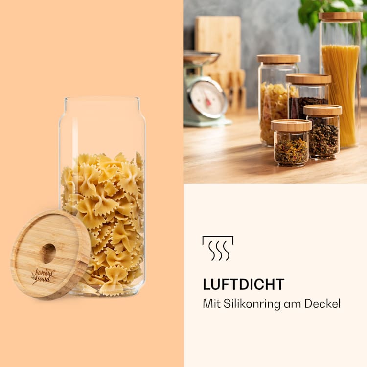 Stapelglas mit Bambusdeckel 1000 ml stapelbar luftdicht 1000 ml