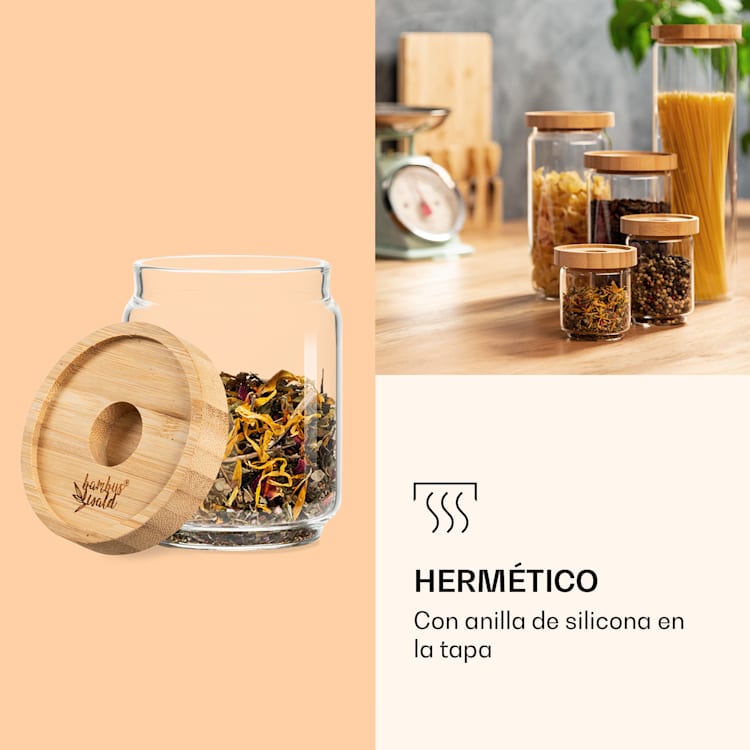 Tarro apilable con tapa de bambú 200 ml, apilable, hermético 200 ml