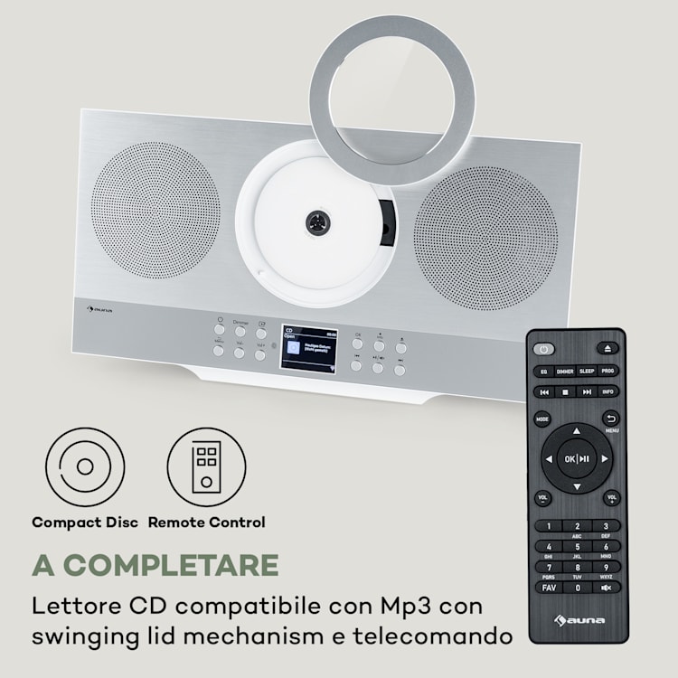 Silver Star - Ricevitore CD Hi-Fi, amplificatore, radio web/DAB+/FM, lettore CD, WiFi Argento