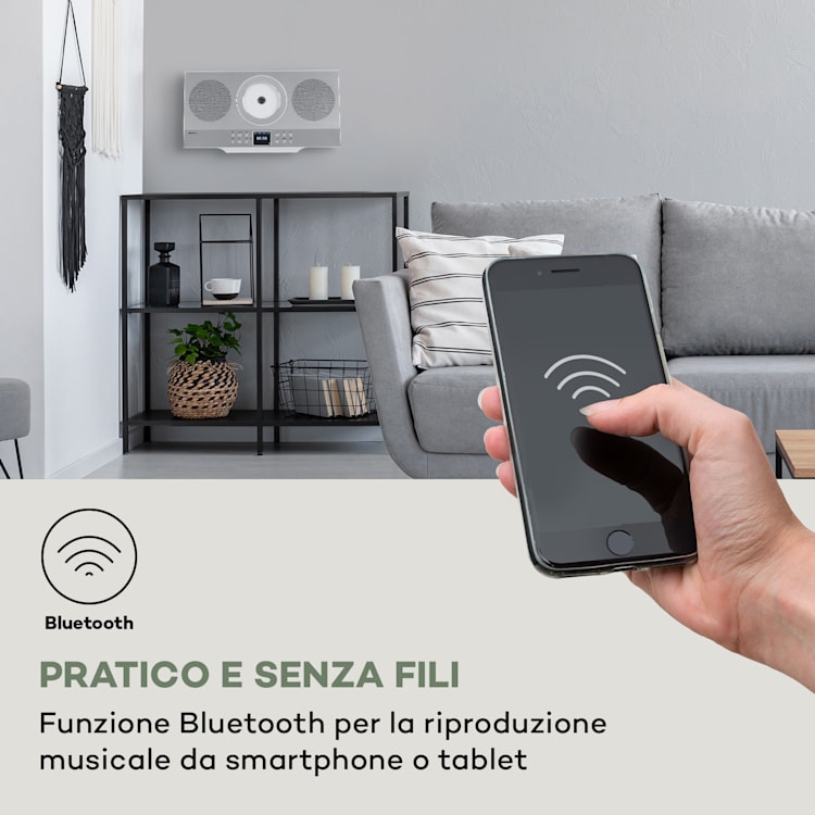 Silver Star - Ricevitore CD Hi-Fi, amplificatore, radio web/DAB+/FM, lettore CD, WiFi Argento
