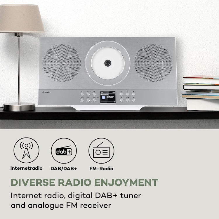 Amplificador recetor Hi-fi-CD Silver Star Rádio Internet/DAB+/Rádio FM Leitor de CDs WiFi Prateado