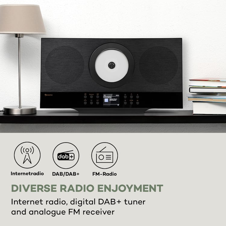 Silver Star Swing, vertikalni stereo sustav, CD-HiFi-prijemnik, pojačalo, internet / DAB + / FM radio, CD player, WiFi Crna