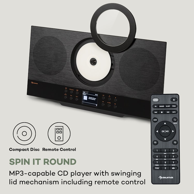 Silver Star Swing, vertikalni stereo sustav, CD-HiFi-prijemnik, pojačalo, internet / DAB + / FM radio, CD player, WiFi Crna