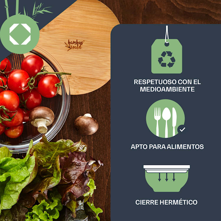 Juego de 5 cuencos de cristal Tapa de bambú Apilables Sin BPA 600 ml / 1000 ml / 1500 ml / 1800 ml