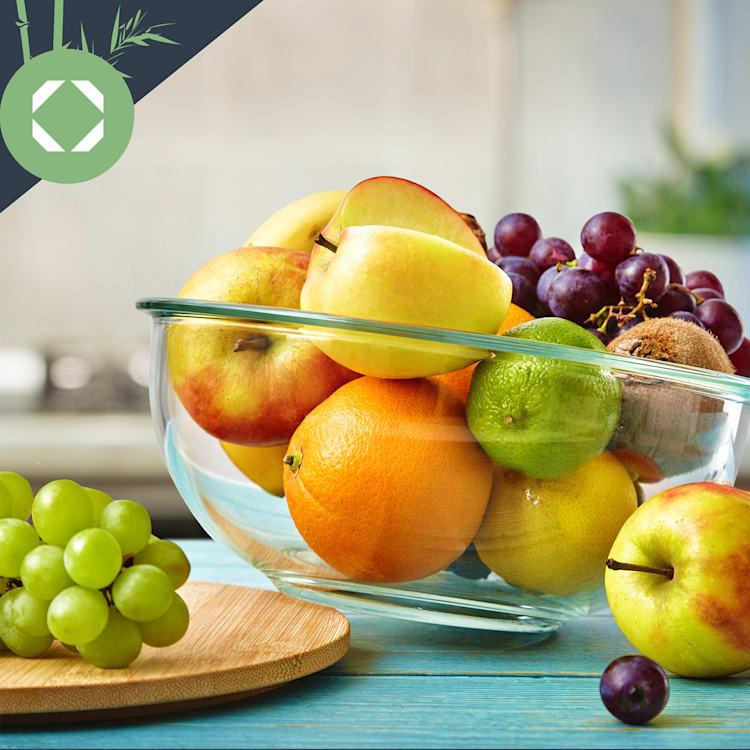 Glass bowl set of 5 bamboo lid lockable BPA free stackable 600 ml / 1000 ml / 1500 ml / 1800 ml