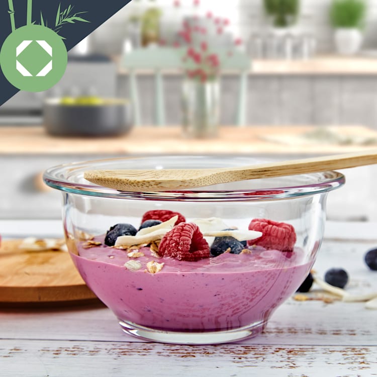 Glass bowl set of 5 bamboo lid lockable BPA free stackable 600 ml / 1000 ml / 1500 ml / 1800 ml
