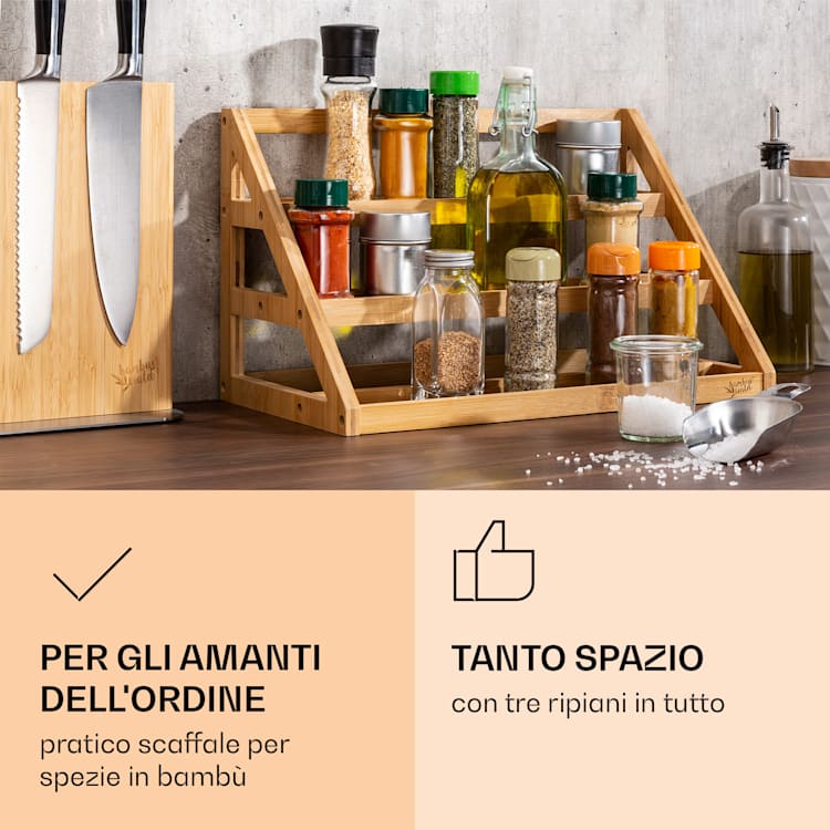 Portaspezie triangolare, 3 ripiani, 39,5 x 23,2 x 21,5 cm, in bambù sostenibile