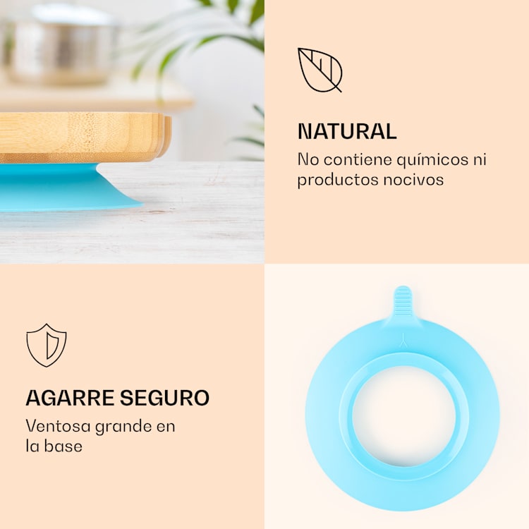 Vajilla infantil con plato de bambú y cuchara 250 ml incl. ventosa 18 x 18 cm liebre | Azul