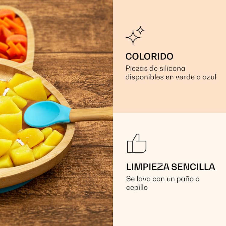 Vajilla infantil con plato de bambú y cuchara 250 ml incl. ventosa 18 x 18 cm liebre | Azul