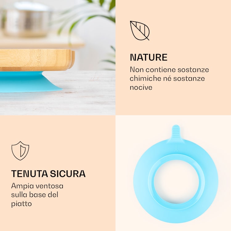 Stoviglie per bambini piatto di bambù e cucchiaio da 250 ml incl. ventosa 18 x 18 cm lepre | Blu