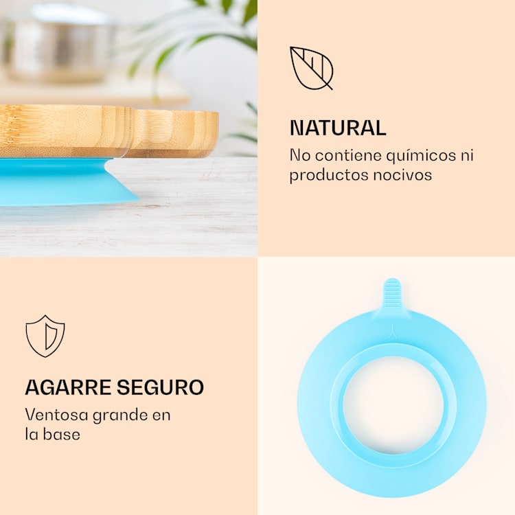 Vajilla infantil con plato de bambú y cuchara 250 ml incl. ventosa 18 x 18 cm oveja | Azul