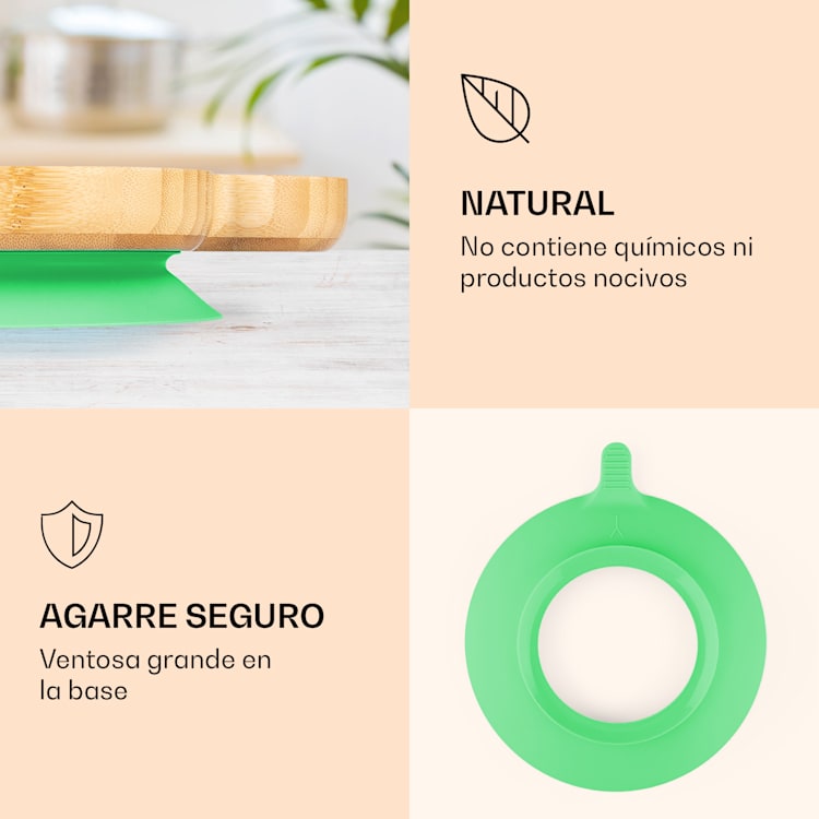 Vajilla infantil con plato de bambú y cuchara 250 ml incl. ventosa 18 x 18 cm oveja | Verde