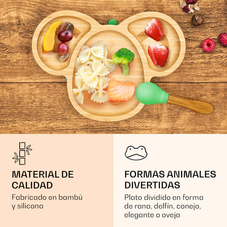 Vajilla infantil con plato de bambú y cuchara 250 ml incl. ventosa 18 x 18 cm oveja | Verde