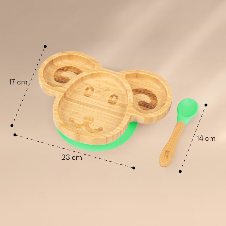 Vaisselle pour enfants assiette en bambou, cuillère 250 ml et ventouse 18 x 18 cm le mouton | Vert