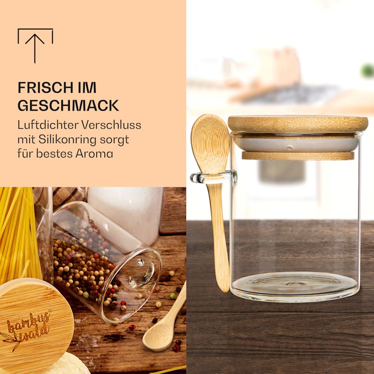 Gewürzgläser mit Bambuslöffel 6 Stück je 200 ml luftdicht