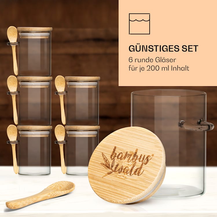 Gewürzgläser mit Bambuslöffel 6 Stück je 200 ml luftdicht