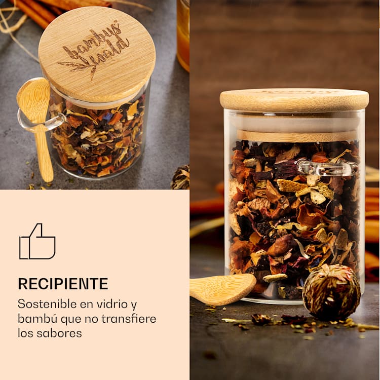 Tarros de especias con cuchara de bambú 6 piezas cada uno 200 ml herméticos