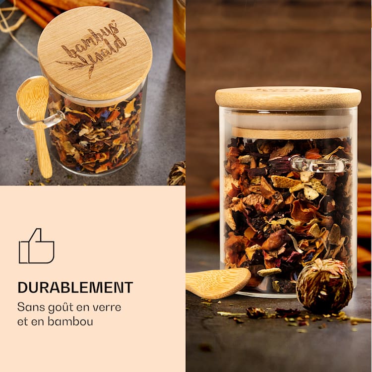 Kruidenpotjes met bamboe lepeltje 6 stuks elk 200 ml luchtdicht