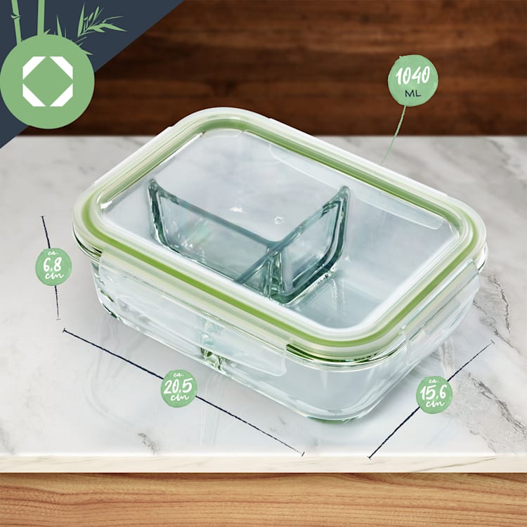 Zestaw pojemników na lunch z przegródkami, 4 x 1040 ml, 3 przegródki, klipsy