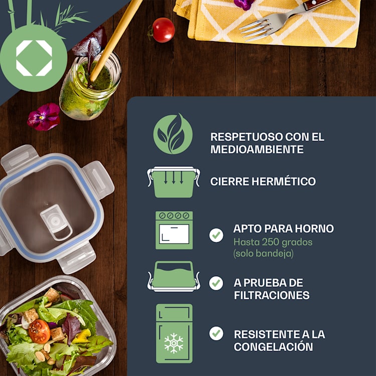 Fiambrera de vidrio cuadrada 800 ml, 620 ml, 320 ml Con Tapa Hermética A prueba de fugas