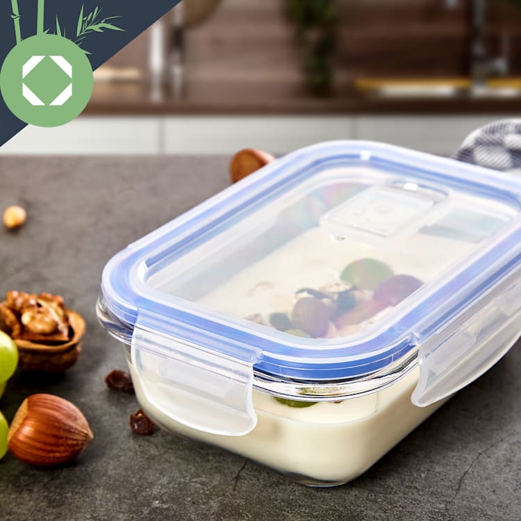Fiambrera de vidrio rectangular 1520 ml, 1040 ml, 640 ml, 370 ml con tapa Juego de 4 unidades