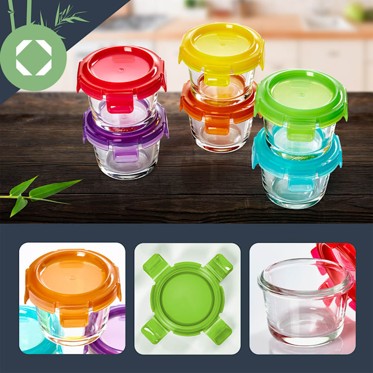Baby jars set of 6 colorful lids airtight closure tasty