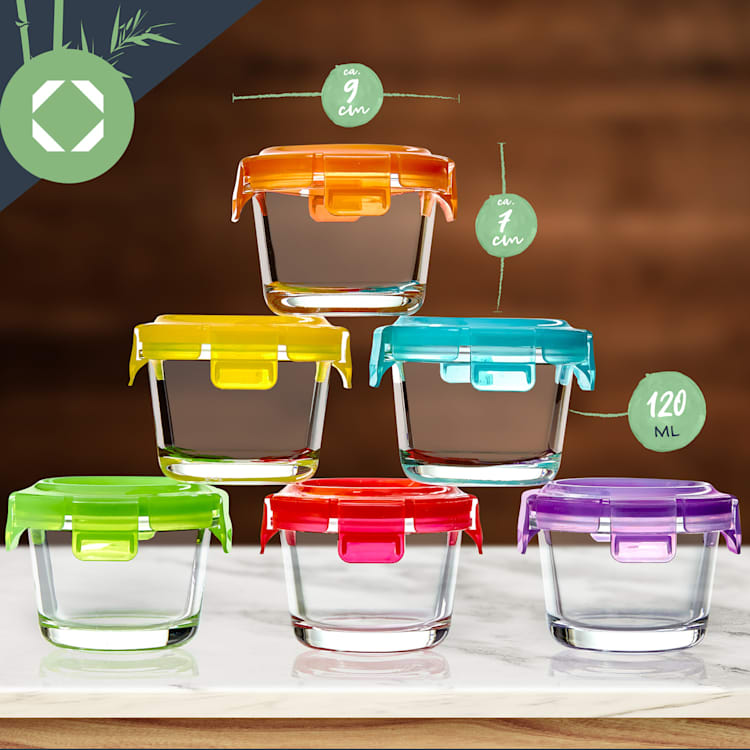 Baby jars set of 6 colorful lids airtight closure tasty