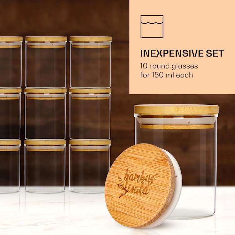 Frascos redondos tampas de bambu 10 peças cada 150 ml herméticos