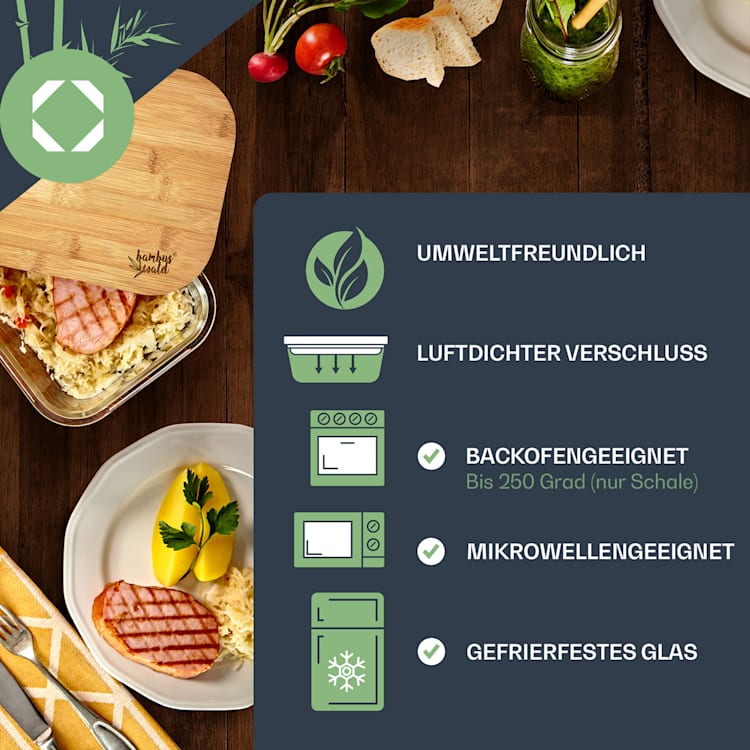 Glasbox mit Bambusdeckel 2800 ml luftdicht plastikfreie Aufbewahrung 2800 ml