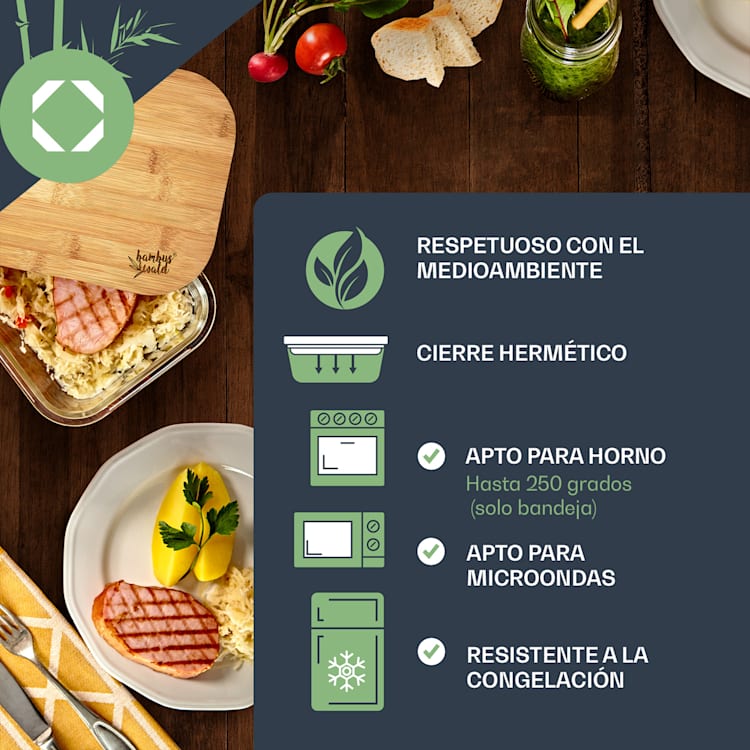 Fiambrera con tapa de bambú 2800 ml Hermético Almacenaje libre de plástico 2800 ml