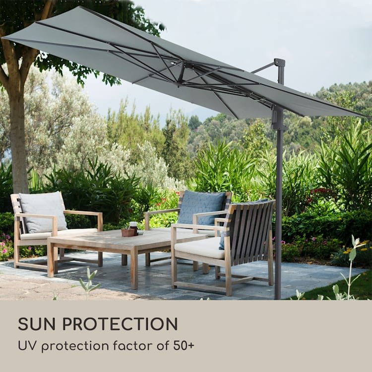 Saint-Tropez, závesný slnečníkm 3-osová rotácia, 360° otočný, 3 x 3,55 m, ochrana proti UV žiareniu 50+ Šedá