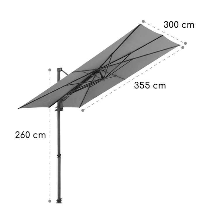 Saint-Tropez, závesný slnečníkm 3-osová rotácia, 360° otočný, 3 x 3,55 m, ochrana proti UV žiareniu 50+ Šedá