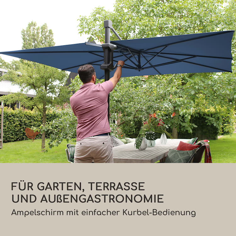 Saint-Tropez Ampelschirm 3-Achsen-Rotation 360° drehbar 3 x 3,55 m UV-Schutz 50+ Blau
