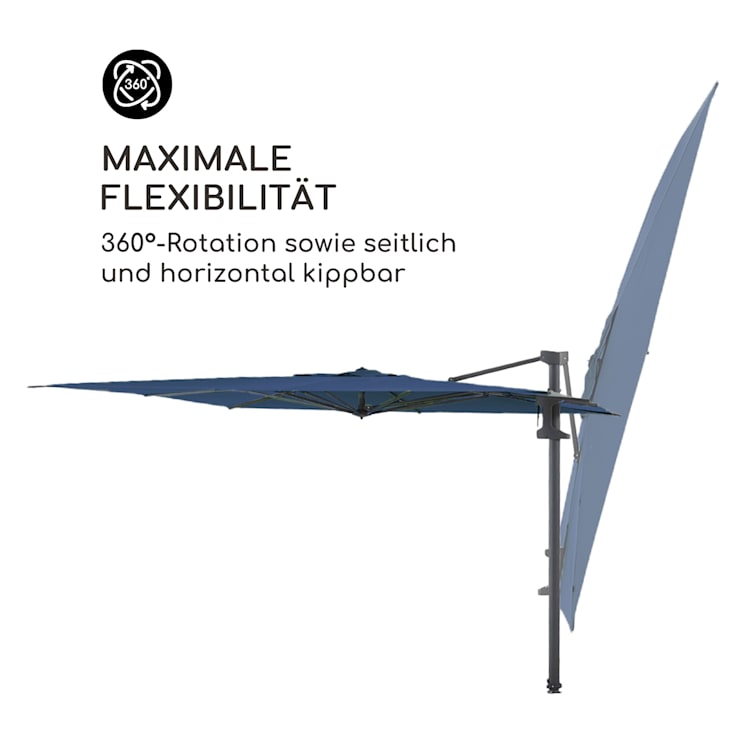 Saint-Tropez Ampelschirm 3-Achsen-Rotation 360° drehbar 3 x 3,55 m UV-Schutz 50+ Blau