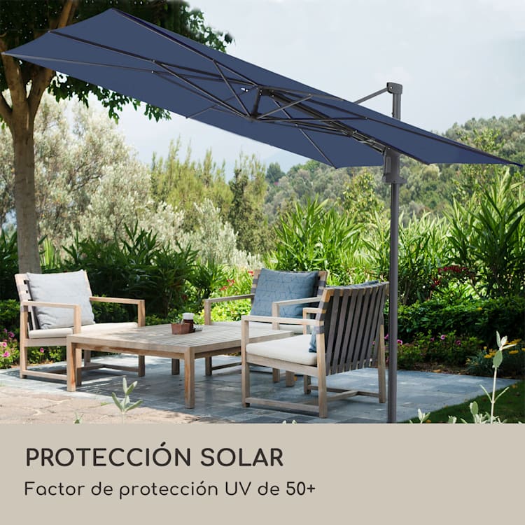 Saint-Tropez Sombrilla Rotación en 3 ejes 360° Giratoria 3 x 3,55 m Protección UV 50+ Azul