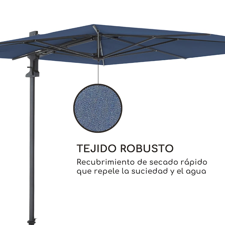 Saint-Tropez Sombrilla Rotación en 3 ejes 360° Giratoria 3 x 3,55 m Protección UV 50+ Azul