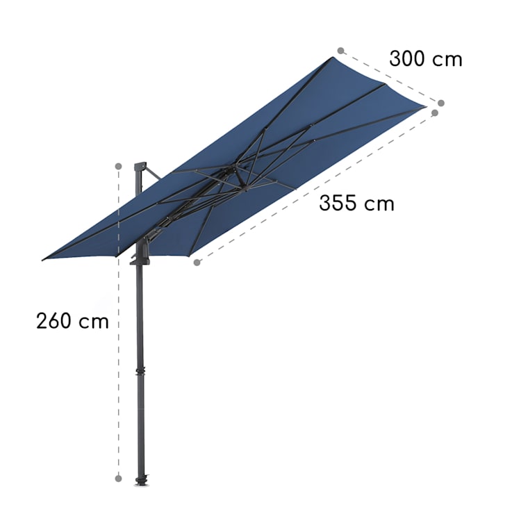 Saint-Tropez Ampelschirm 3-Achsen-Rotation 360° drehbar 3 x 3,55 m UV-Schutz 50+ Blau