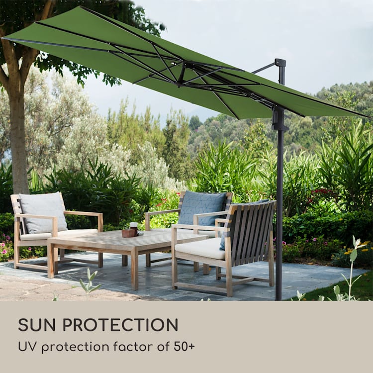 Saint-Tropez, závesný slnečníkm 3-osová rotácia, 360° otočný, 3 x 3,55 m, ochrana proti UV žiareniu 50+ Zelená