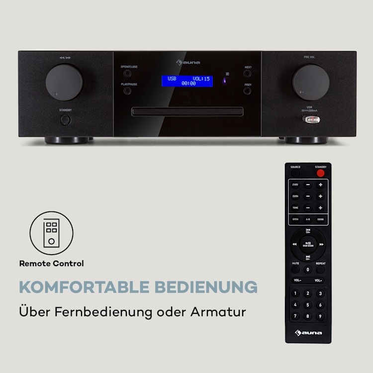 CD-1000 DG CD-Player USB MP3 Fernbedienung LED-Display Aluminium Schwarz