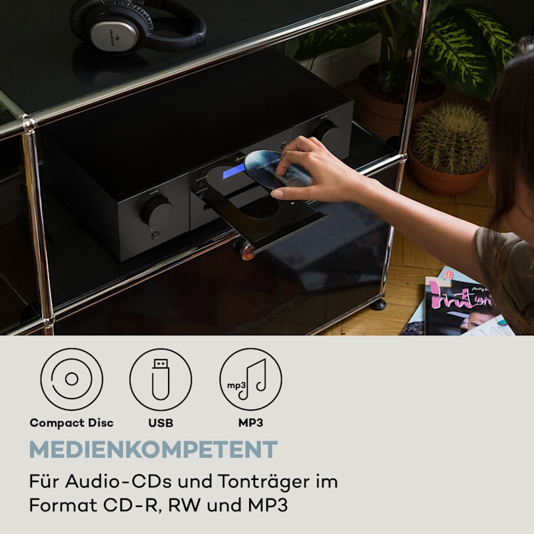 CD-1000 DG CD-Player USB MP3 Fernbedienung LED-Display Aluminium Schwarz
