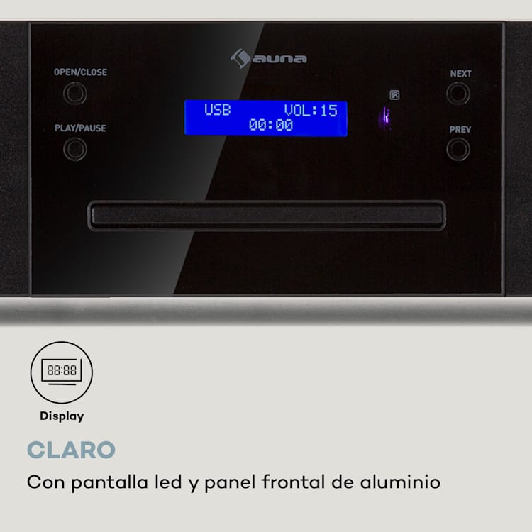 CD-1000 DG Reproductor de CD USB MP3 mando a distancia pantalla LED aluminio Negro